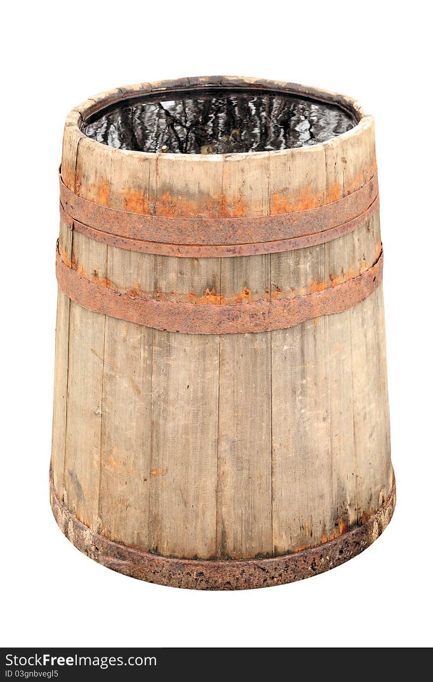 Isolated Old Wooden Barrel For Water