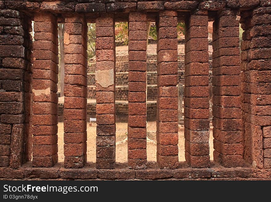 Stone Wall on Kamphaengphet Historical Park. Stone Wall on Kamphaengphet Historical Park