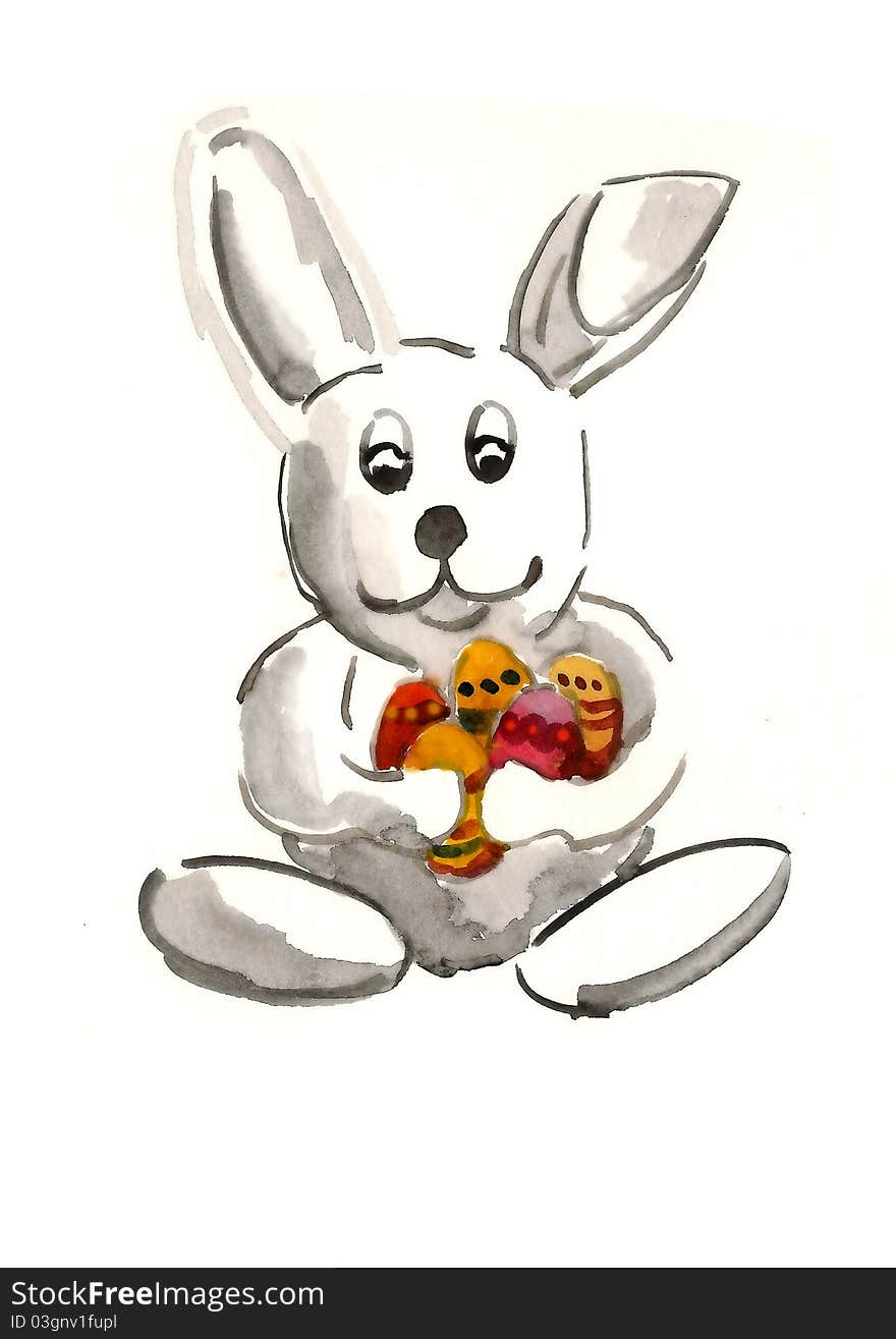 Bunny Holding Easter Eggs