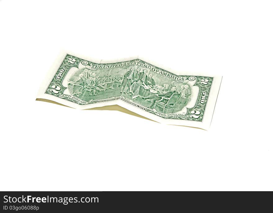 Banknote $ 2 on a white background