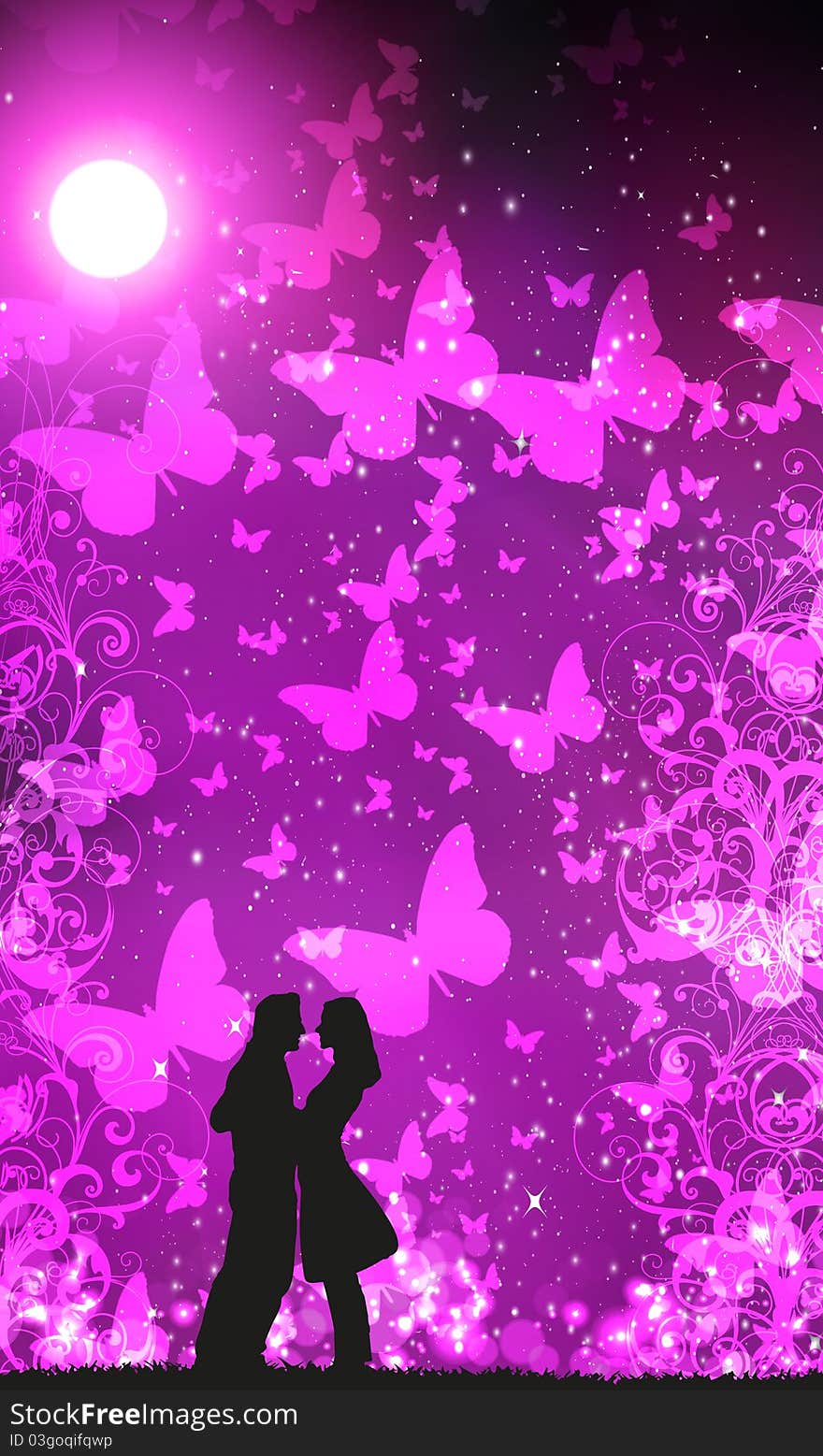 Bride and bridegroom in wedding night on the sky background with night. Bride and bridegroom in wedding night on the sky background with night