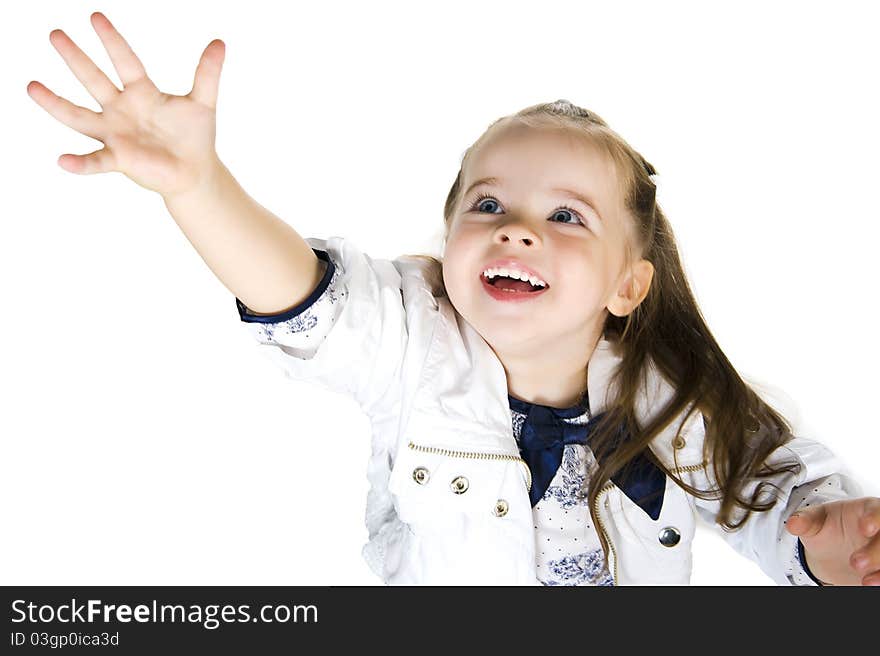 Portrait of a happy liitle girl over white