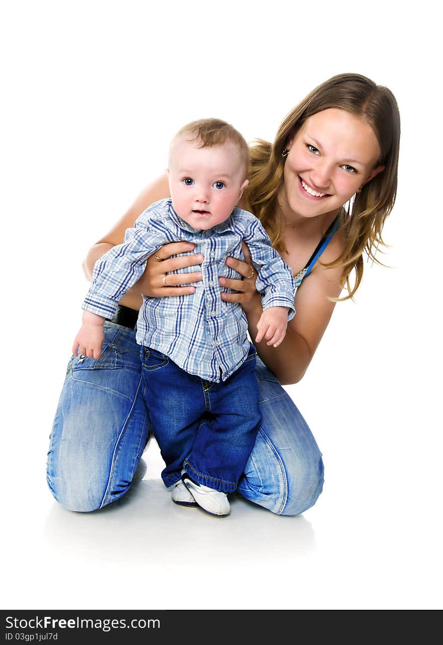 Pretty young women with her son isolated