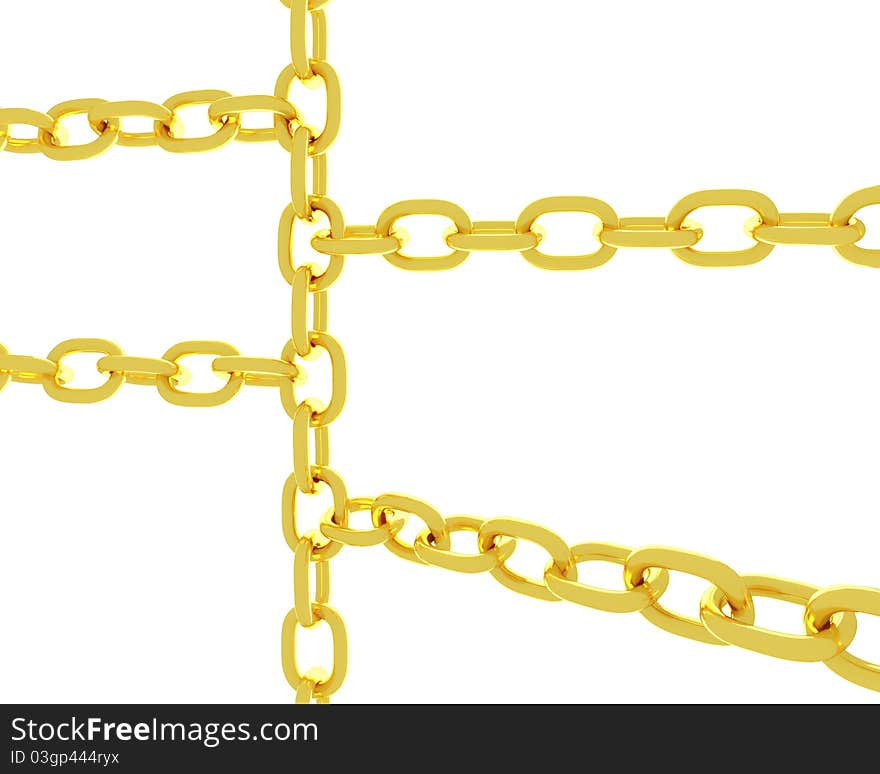 Golden chains intertwine isolated over white