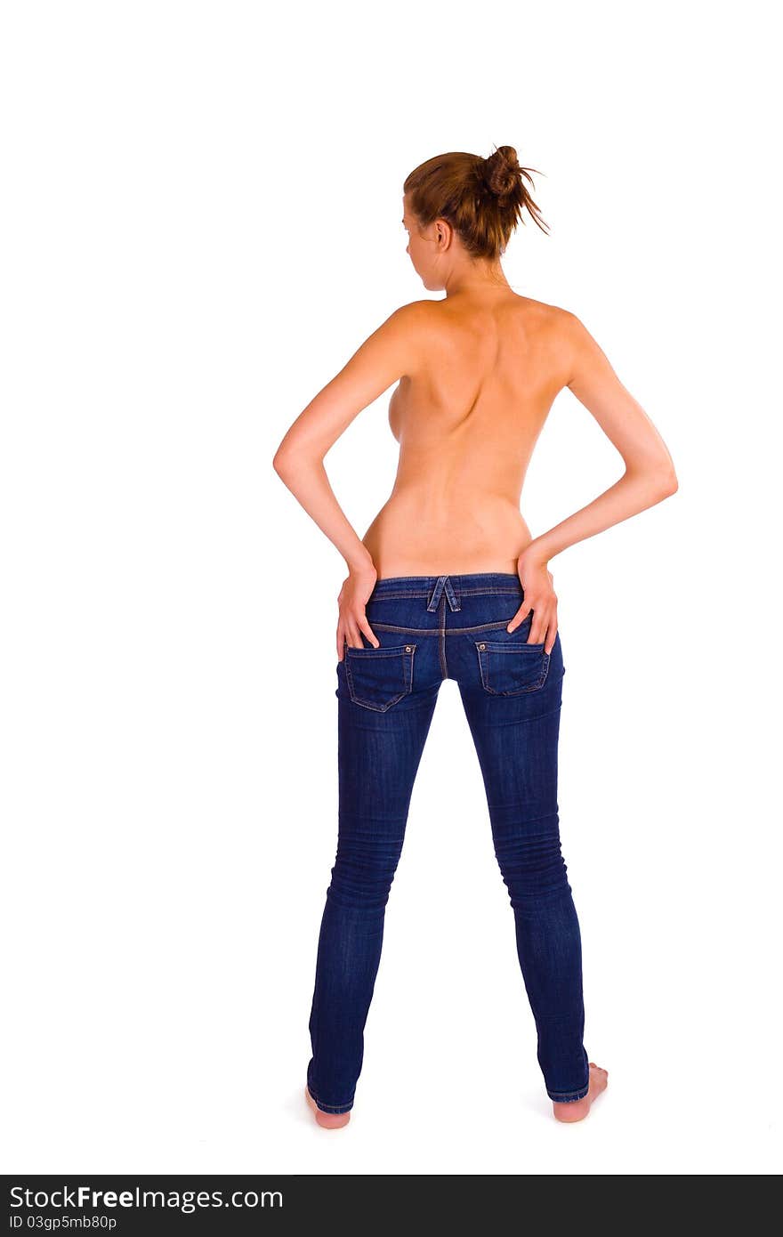 young Caucasian woman in blue jeans. young Caucasian woman in blue jeans