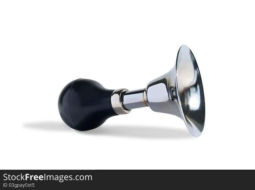 Shiny chrome klaxon or horn  isolated on white background