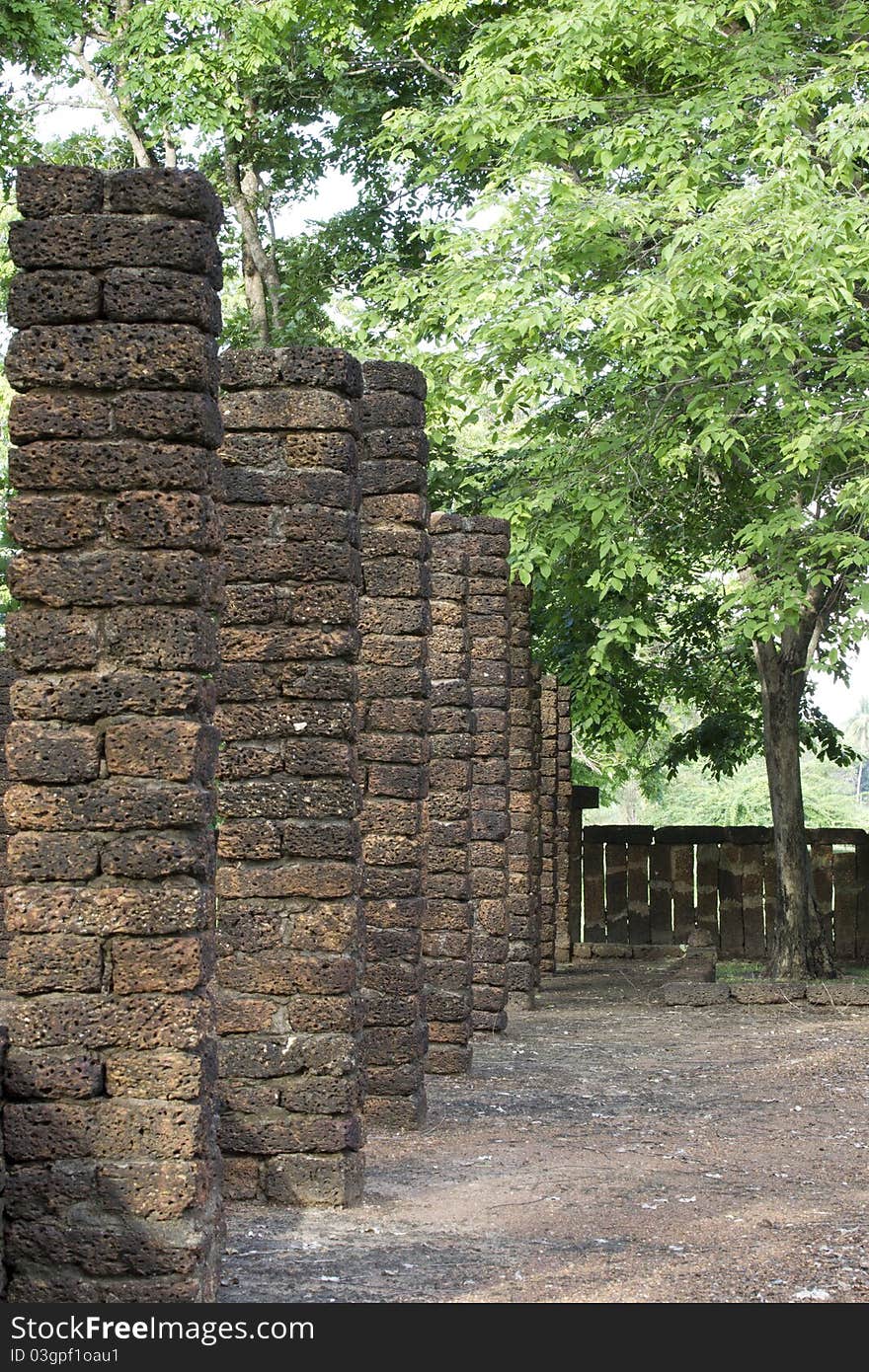 Many church towers cut off from brown brick. Many church towers cut off from brown brick.