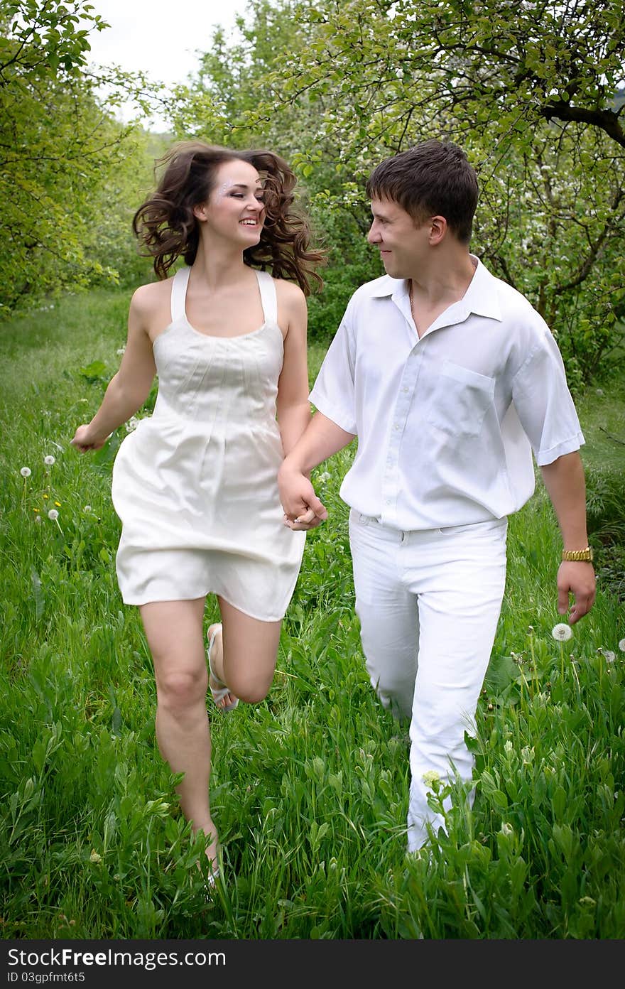 Full length portrate of Young couple in love