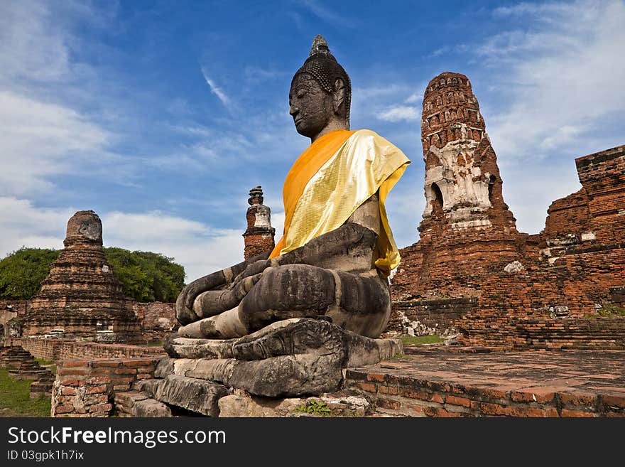 Sitting Buddha sculpture in Ayutthaya, Thailand