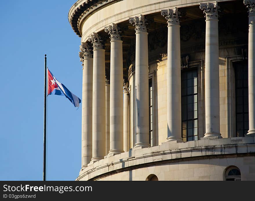 Havana Capitolio with cuban flag