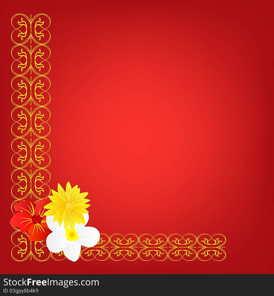 Decorative Red Background With Flower