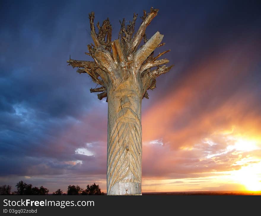 Statue of an idol at sunset with colorful sky. Statue of an idol at sunset with colorful sky