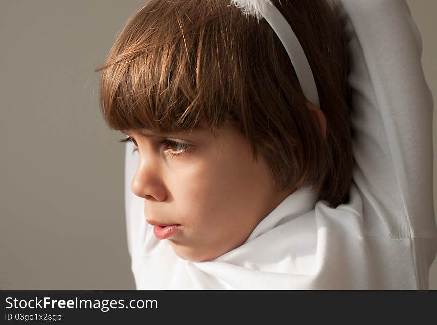 Pretty Little Girl Portrait On Grey Background