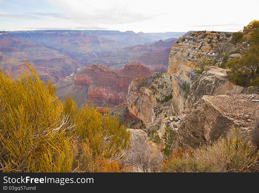 Grand canyon at sunrise with shadow to show the depth and dimension of the layers of the canyon