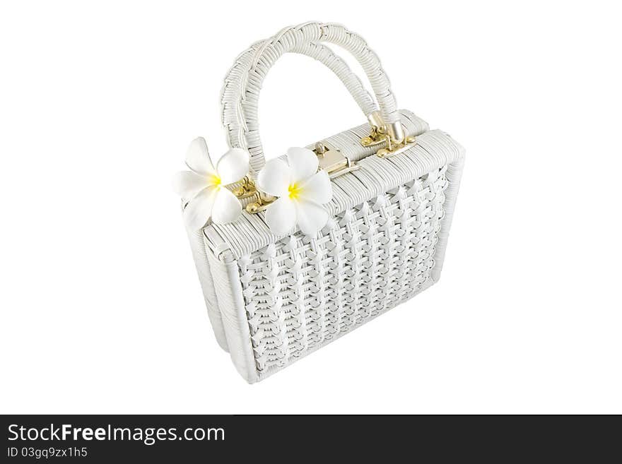 White rattan bag vintage style with plumaria flowers