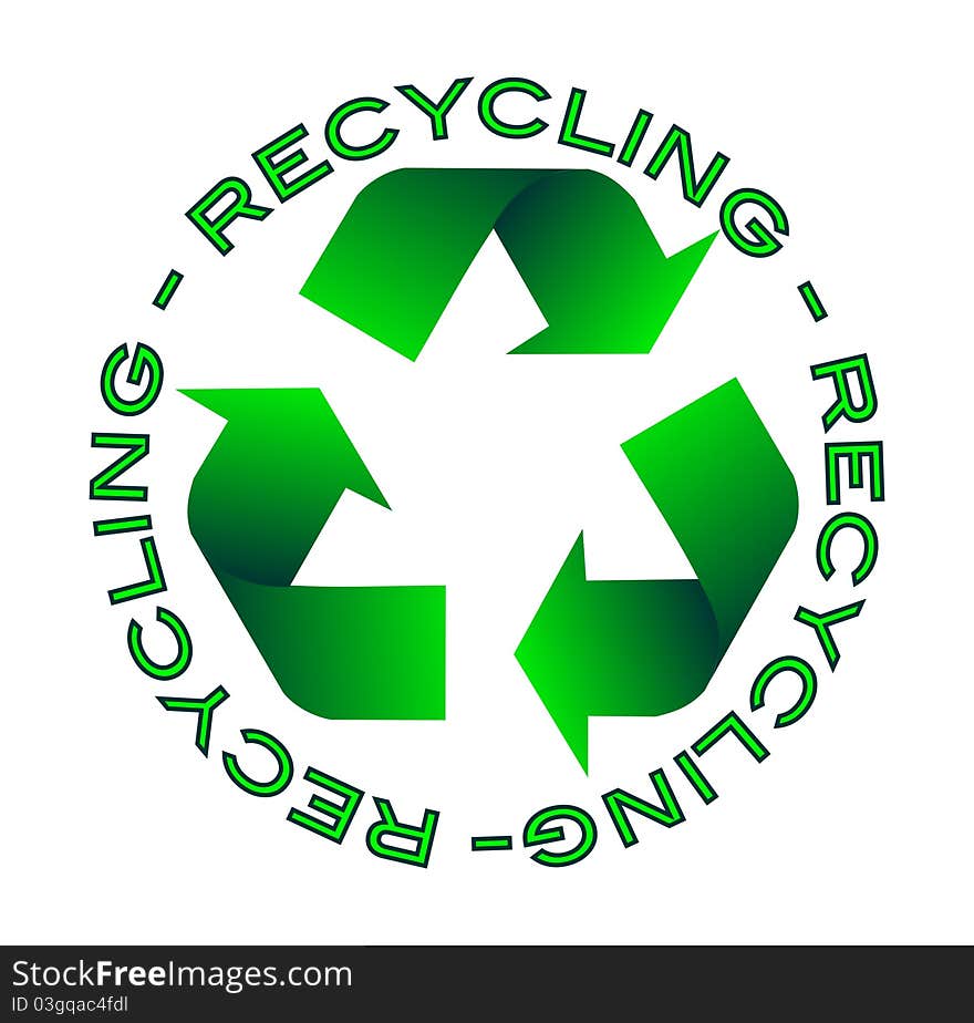 Icon of recycling, consisting of three rotating arrow, green. Icon of recycling, consisting of three rotating arrow, green