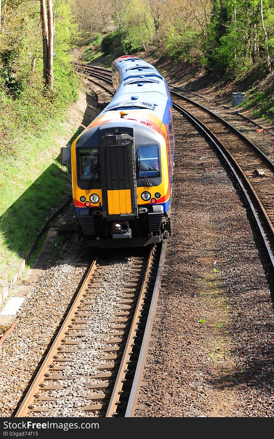 An inter city commuter train with its business cargo. An inter city commuter train with its business cargo.