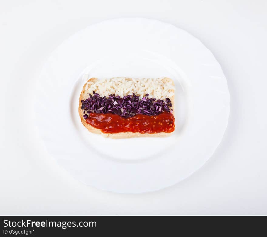 Sandwich with flag of Russia on a plate