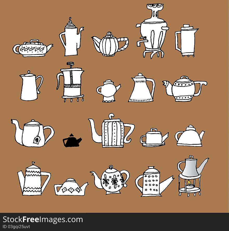 A set of teapots and tea and coffee