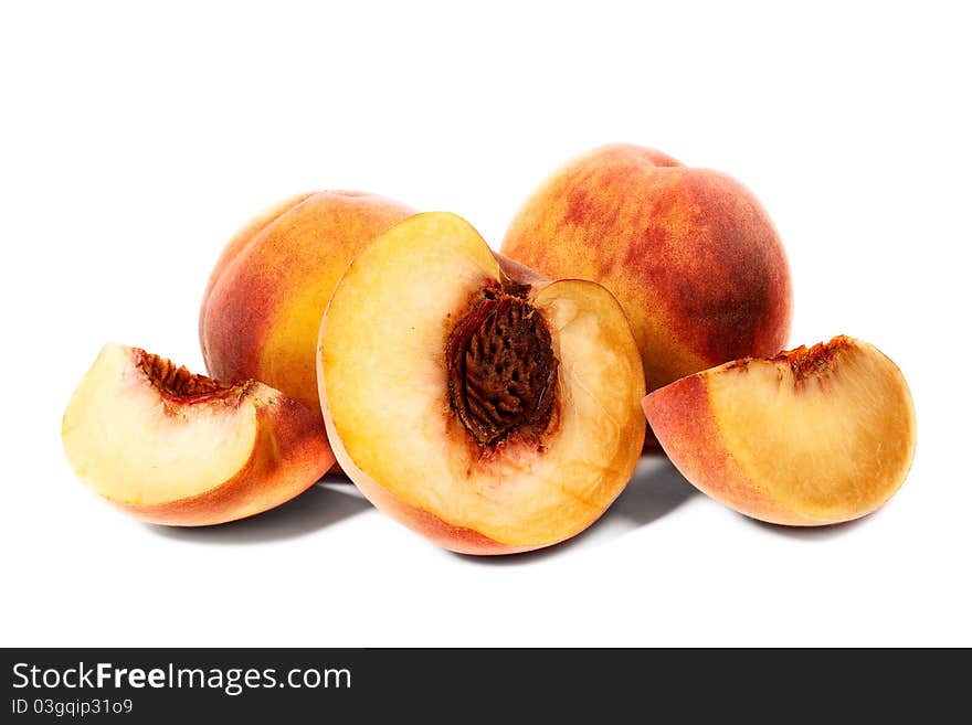 Peaches isolated on white background