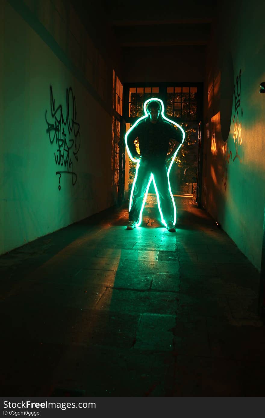 An guy lightpainted at night. An guy lightpainted at night