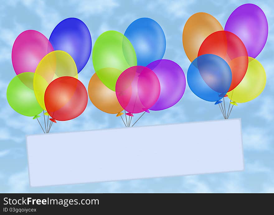 Illustration of balloons with a place for your text on the background of the sky