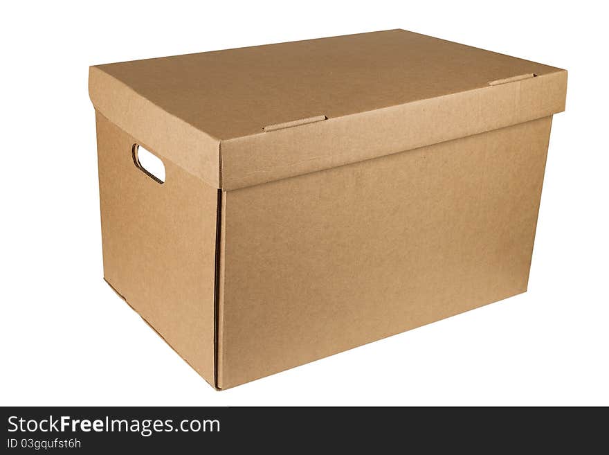 Close carton box isolated on white background.  Cardboard packages