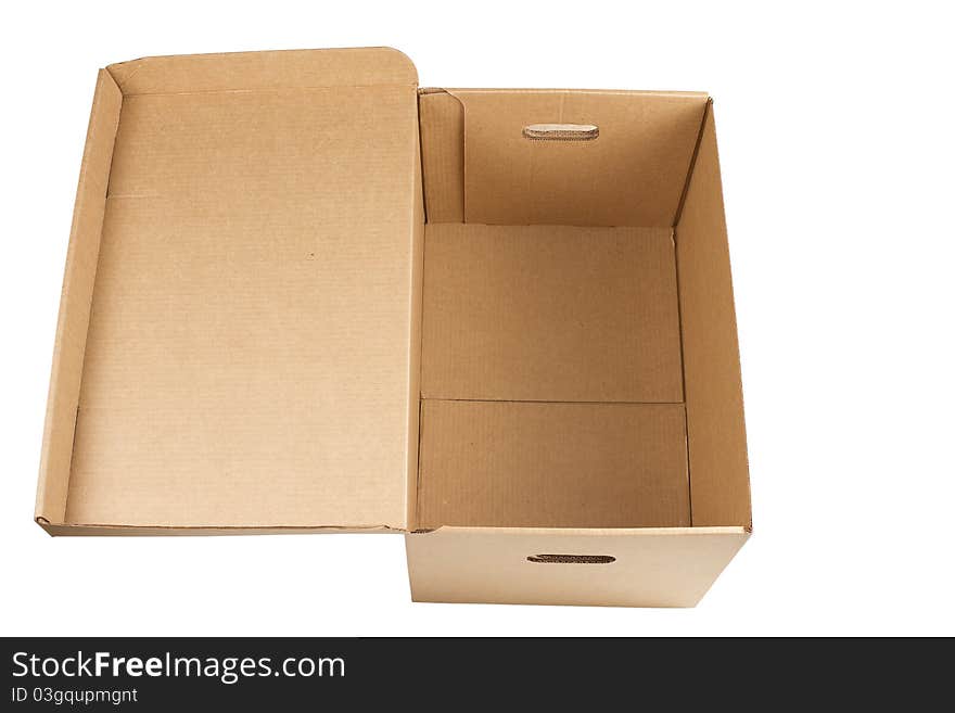 Open empty carton box isolated on white background. Cardboard packages. Open empty carton box isolated on white background. Cardboard packages