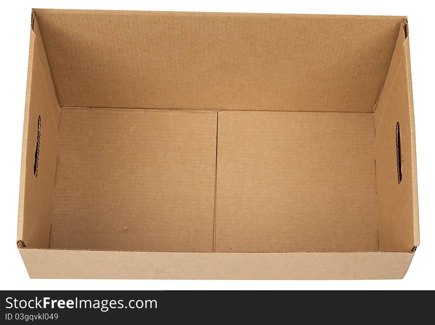 Open empty carton box isolated on white background. Cardboard packages