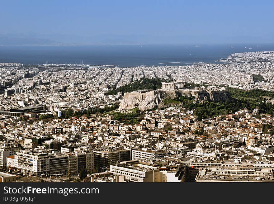 View of Acropolis from Lykavittos hill. View of Acropolis from Lykavittos hill