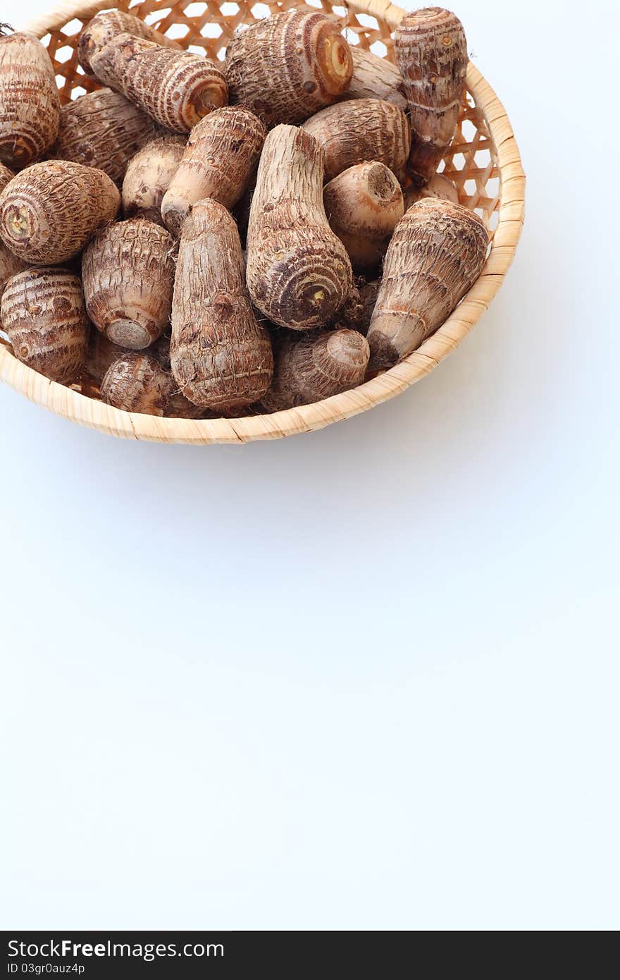 Taros in bamboo basket