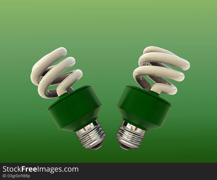 Green bulbs isolated on green background