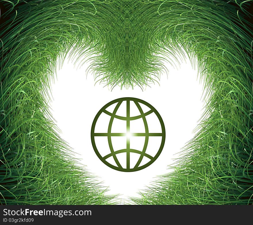 Green grass isolated on white and earth symbol. Green grass isolated on white and earth symbol