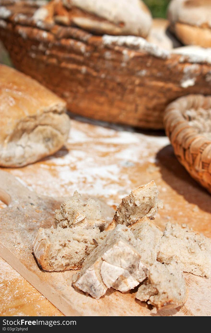 Pieces of Czech traditional bread with caraway. Pieces of Czech traditional bread with caraway