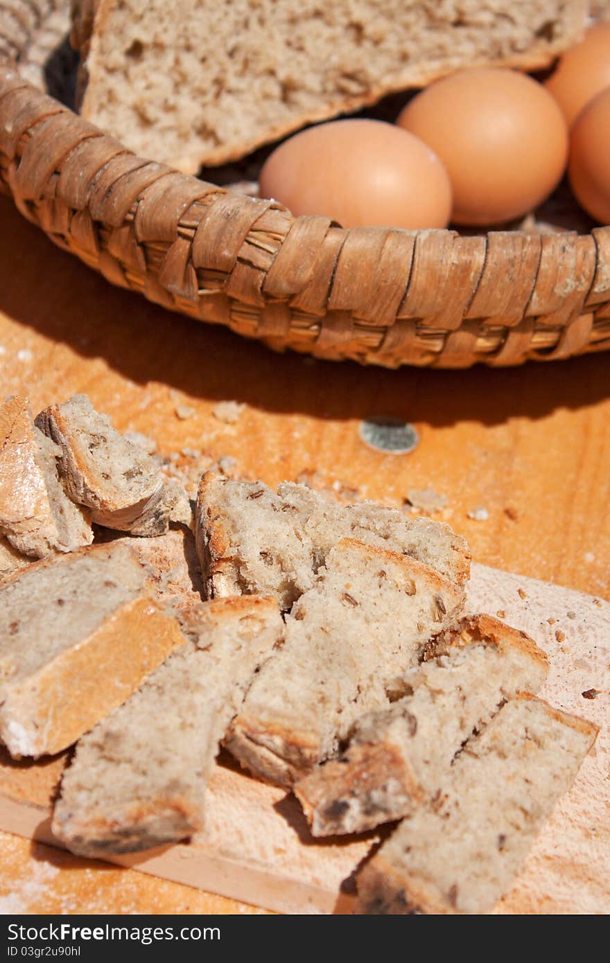 Pieces of Czech traditional bread with caraway. Pieces of Czech traditional bread with caraway