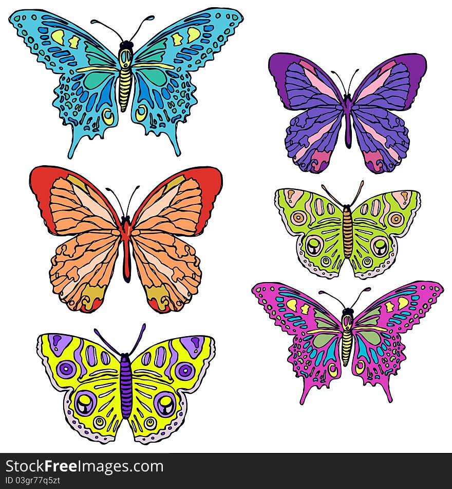 Set of beautiful colourfull butterflies