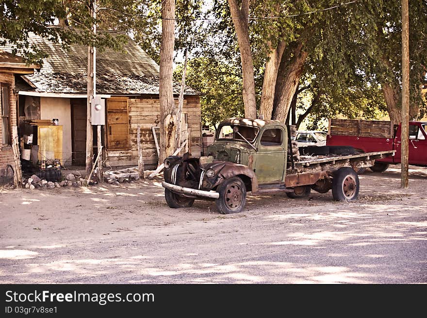 Rural Scene with shack and abandoned truck