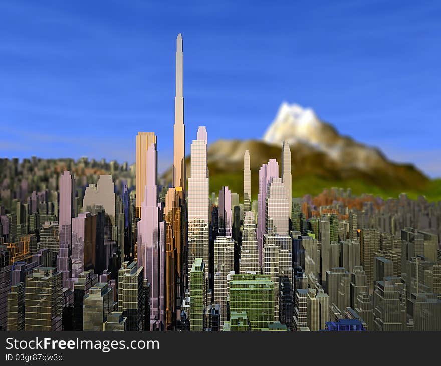 Modern city on the background of the mountains