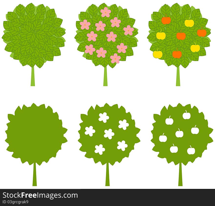 The color illustration. Trees and applles. The color illustration. Trees and applles