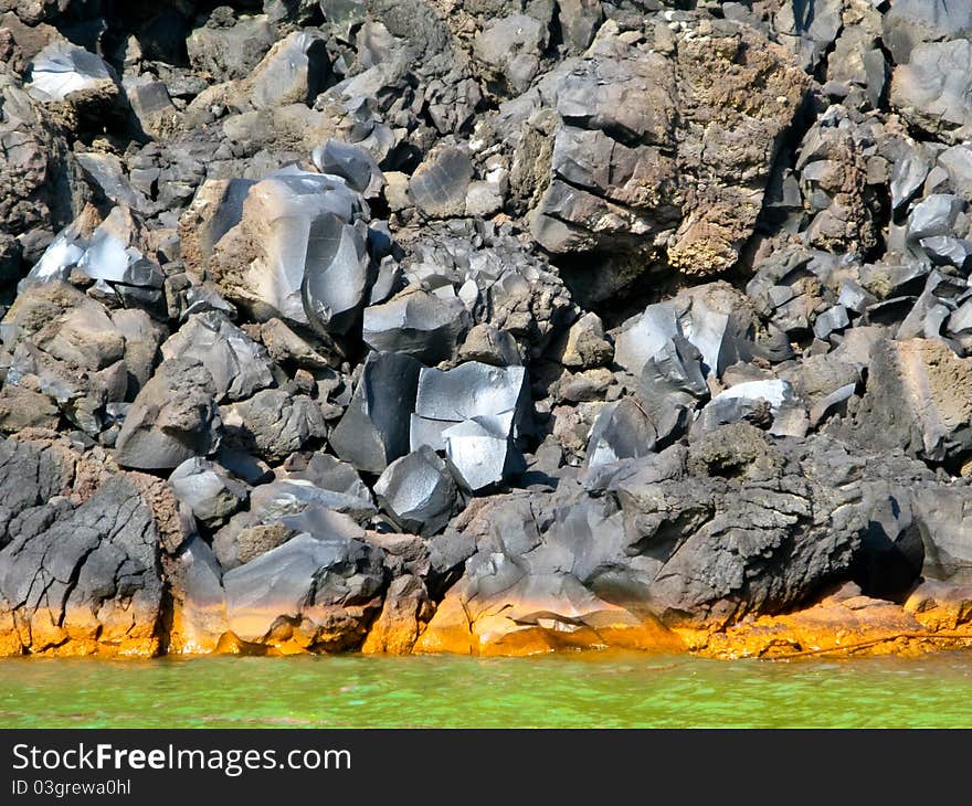 Sulphurous waters in Santorini in Greece