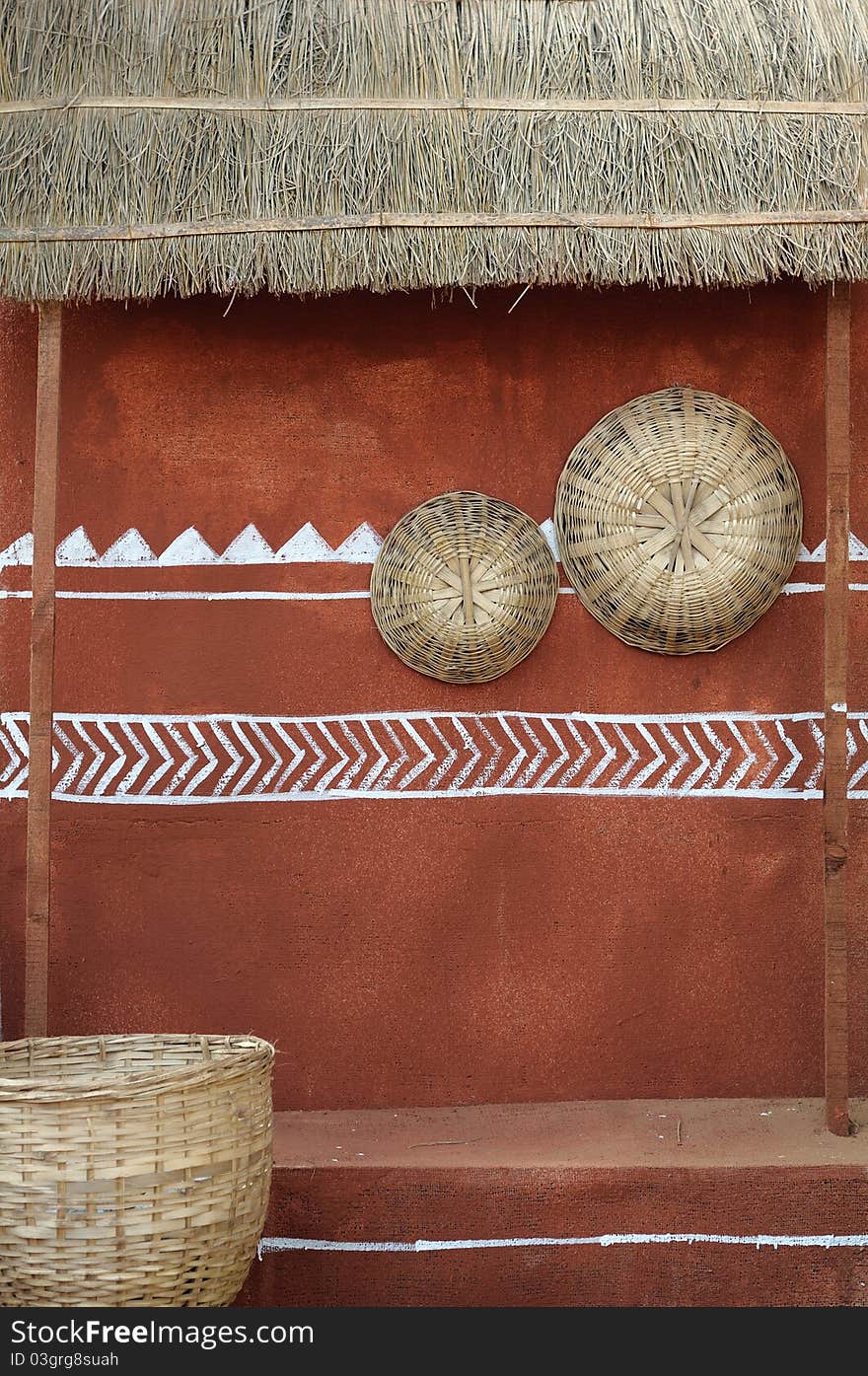 Closeup of tribal hut model with patio of rural India. Closeup of tribal hut model with patio of rural India