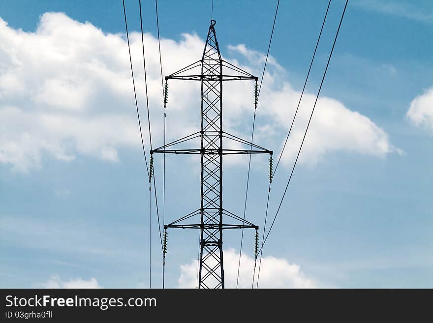 Powerlines in the blue sky