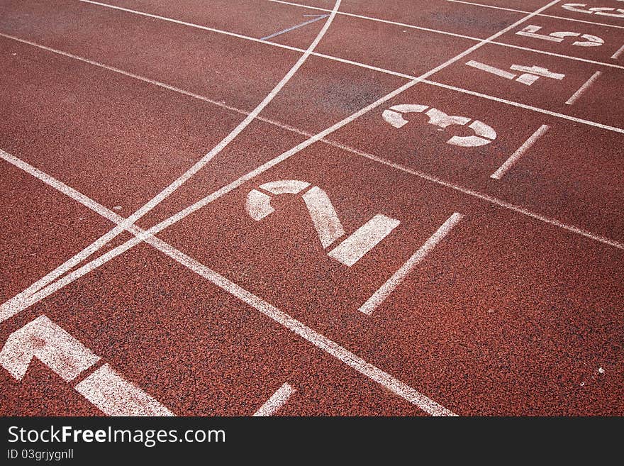 Red running track starting line