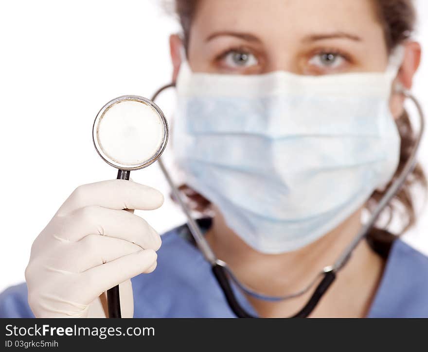 Young medical worker with mask and stethoscope