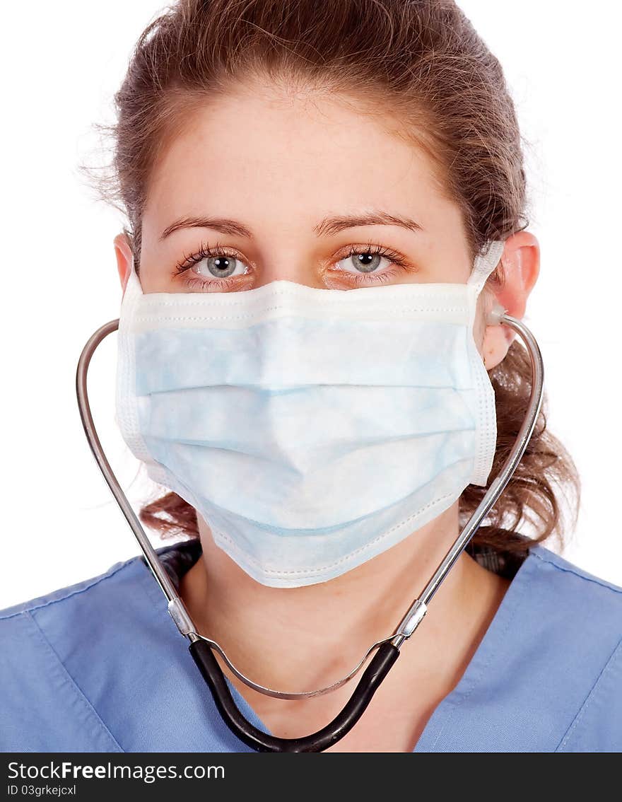 Young medical worker with mask and stethoscope