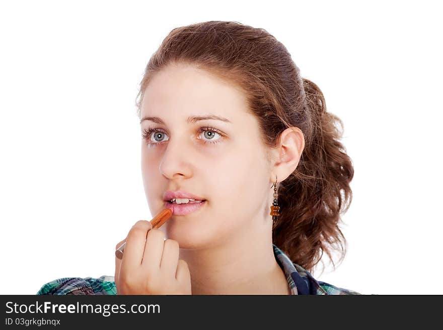 Pretty young woman with lipstick