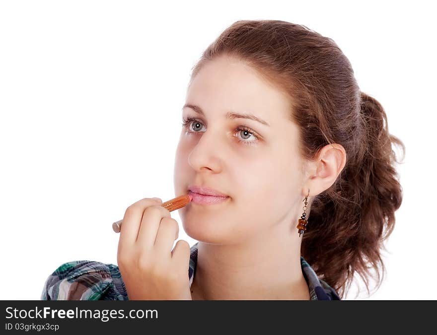 Young woman with lipstick