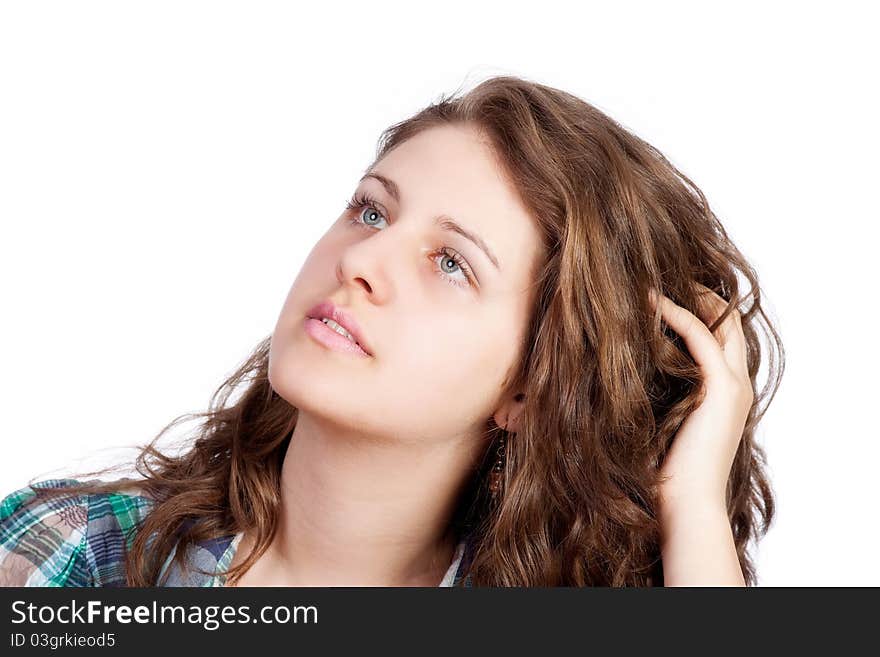 Smiling woman portrait on white background