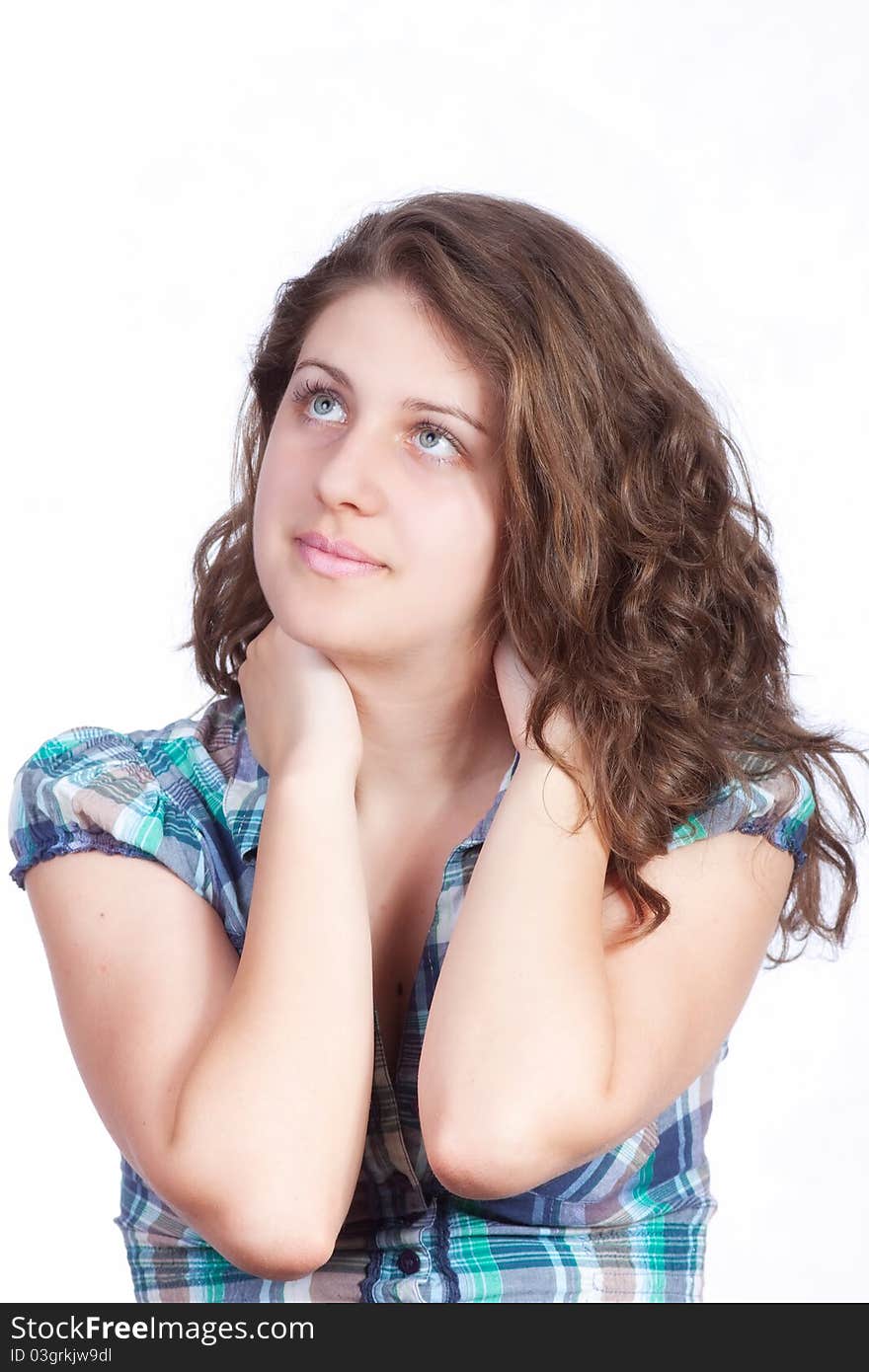 Smiling woman portrait on white background