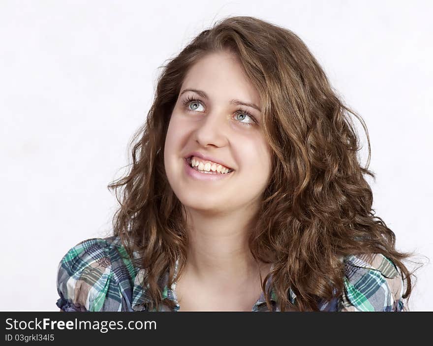 Smiling woman portrait on white background